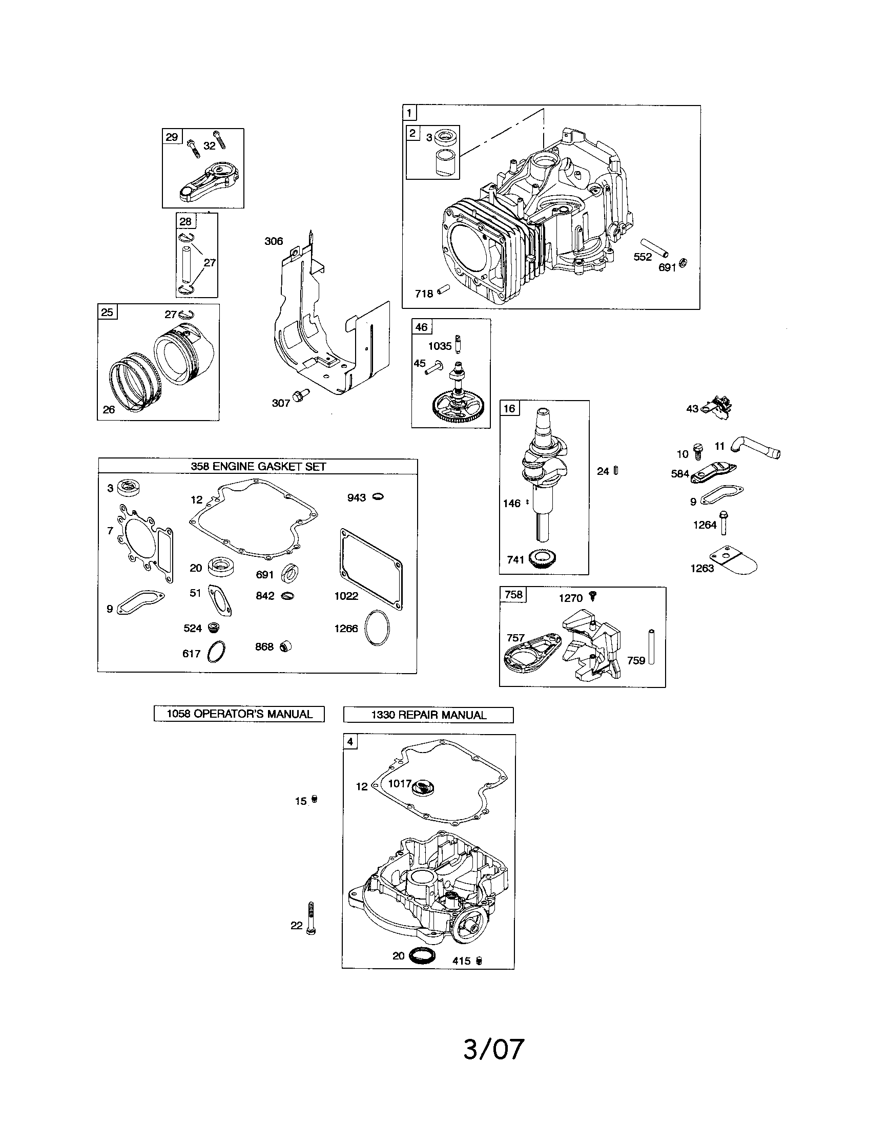 Cylinder/crankshaft/sump