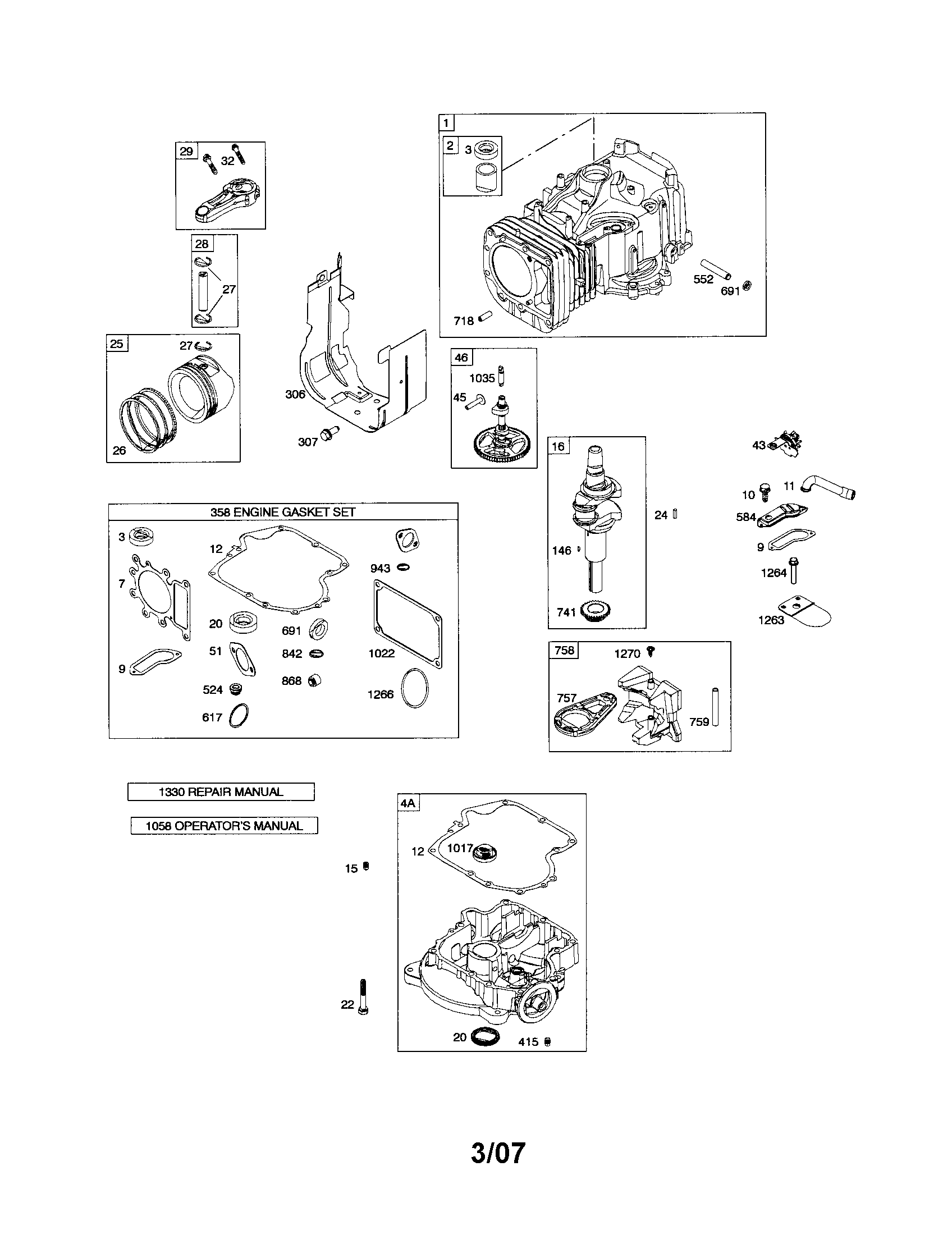 Cylinder/crankshaft/sump