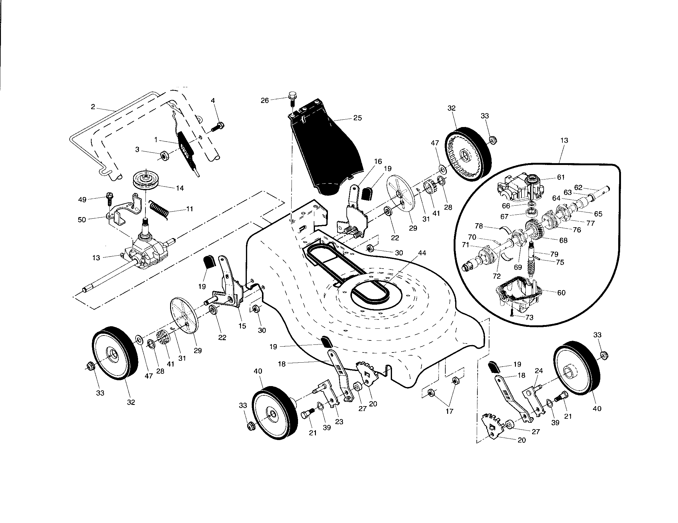 Drive control/gear case/wheels