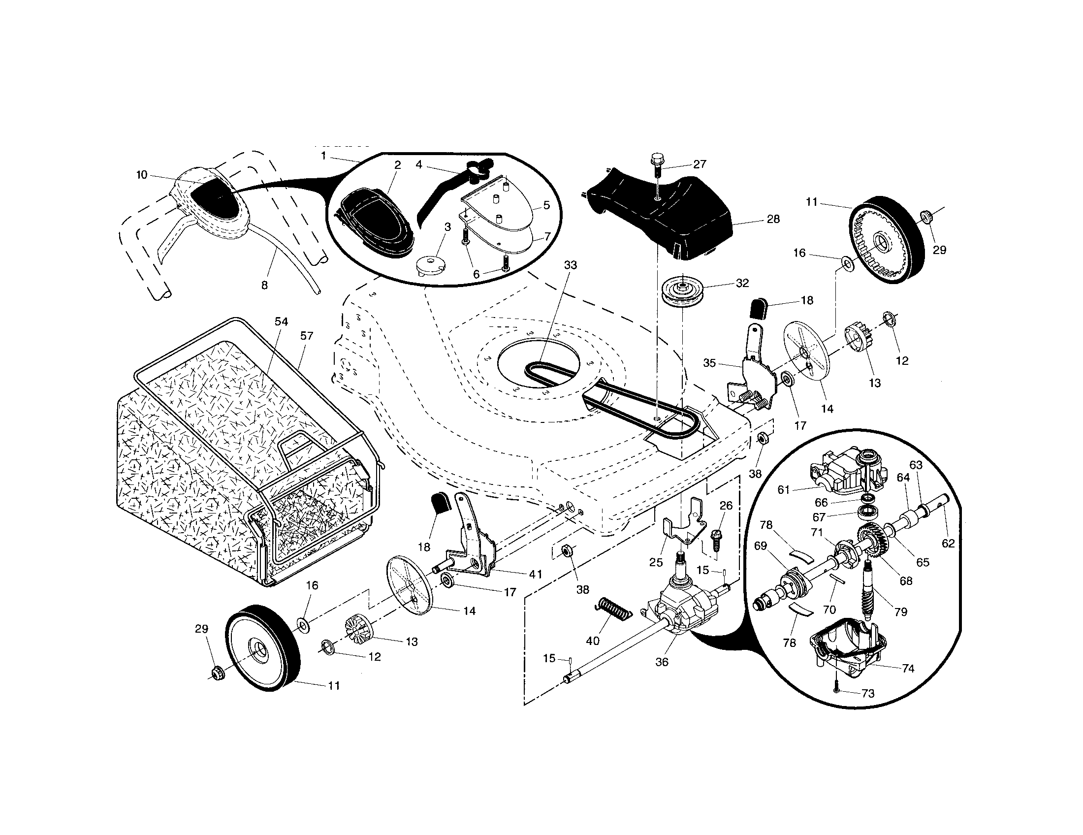 Drive control/gear case/wheels