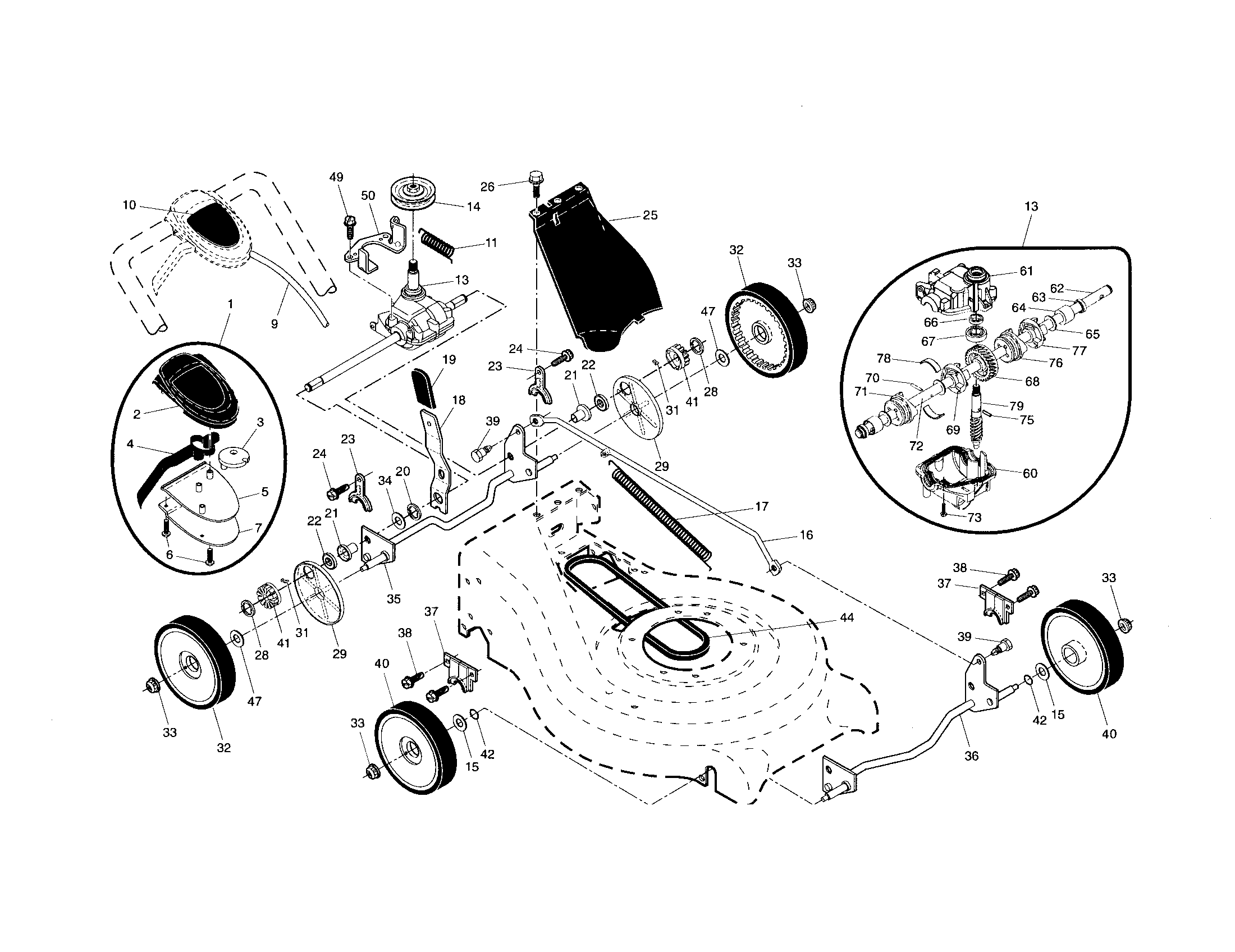 Drive control/gear case/wheels