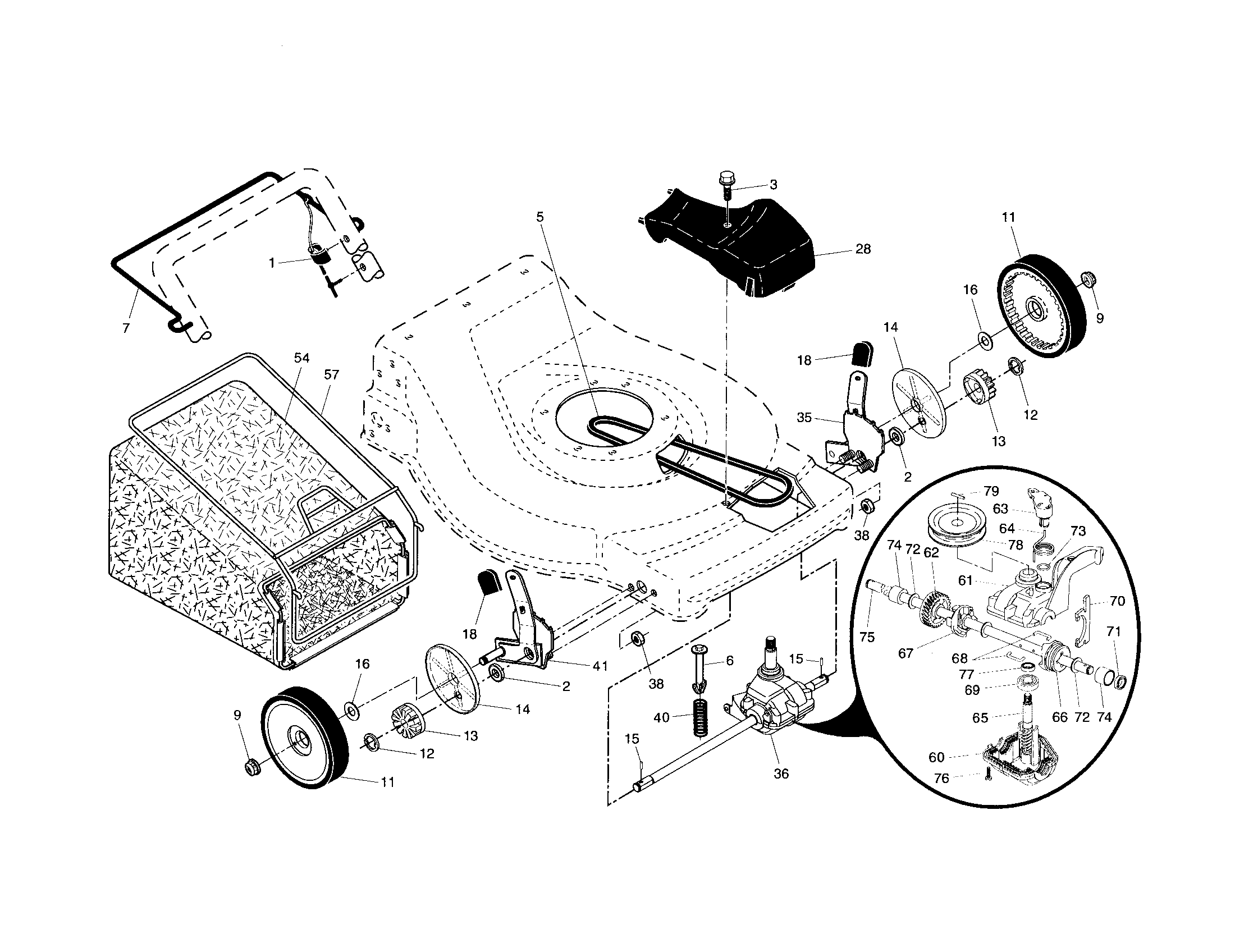 Drive control/gear case/wheels