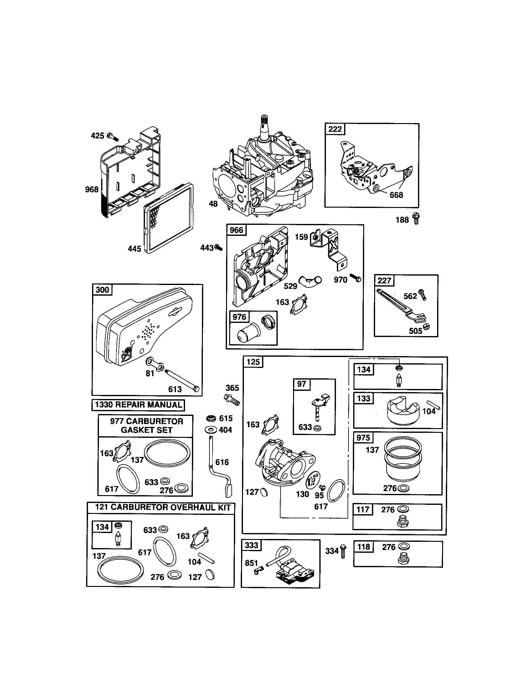 Carburetor/air cleaner/short block