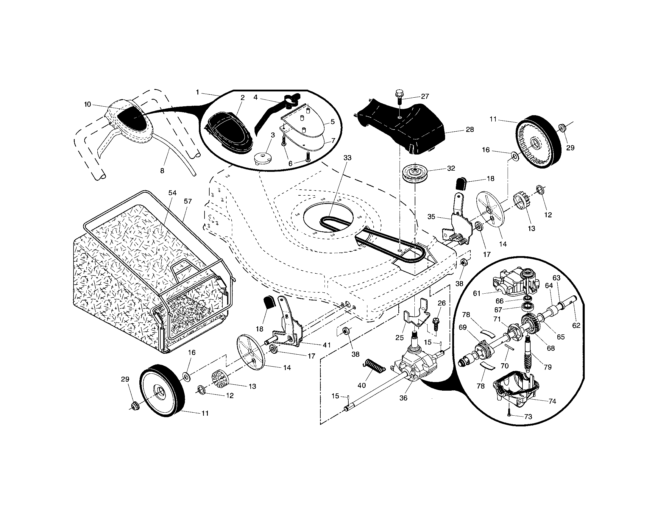 Drive control/gear case/wheels