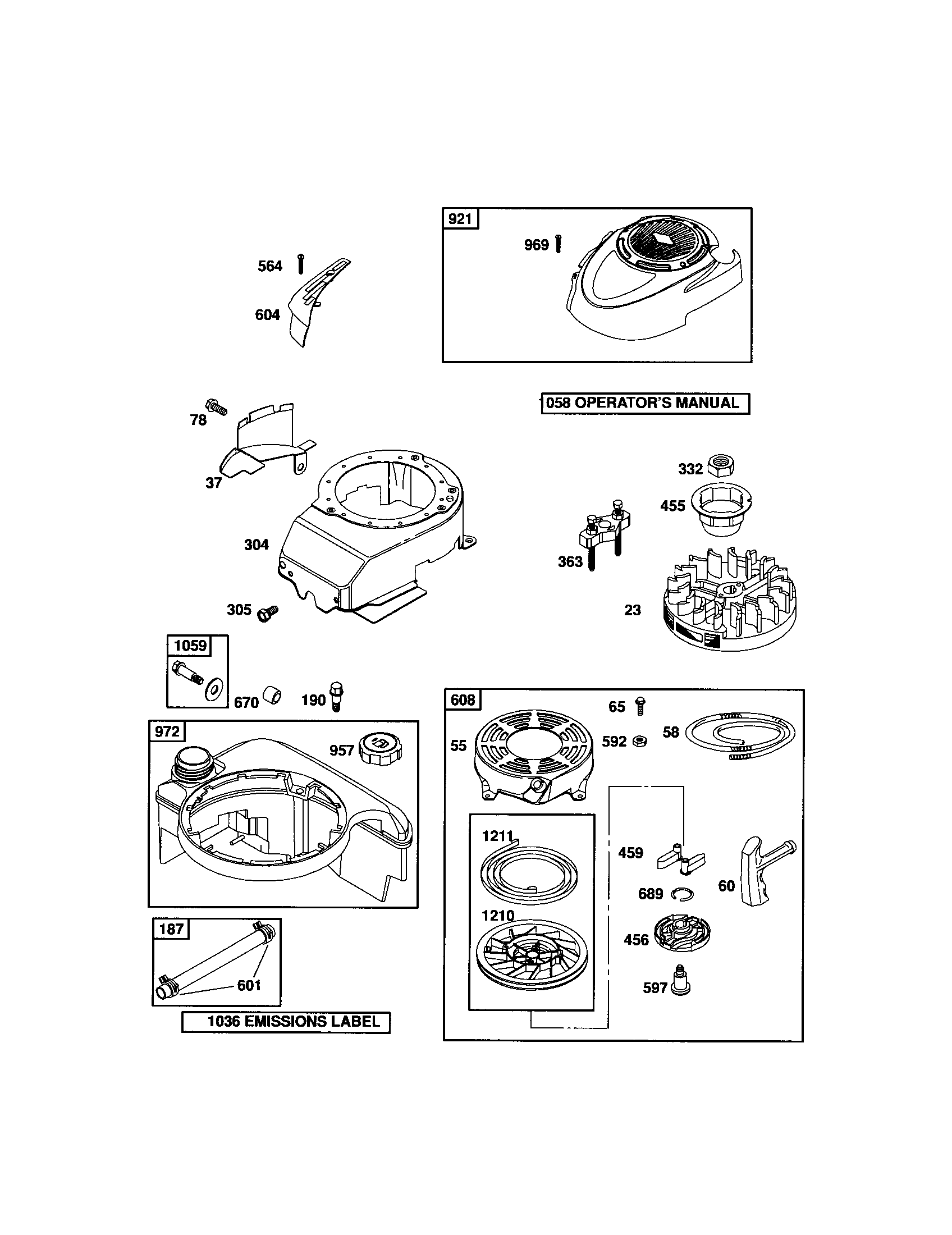 Rewind starter/blower housing/flywheel