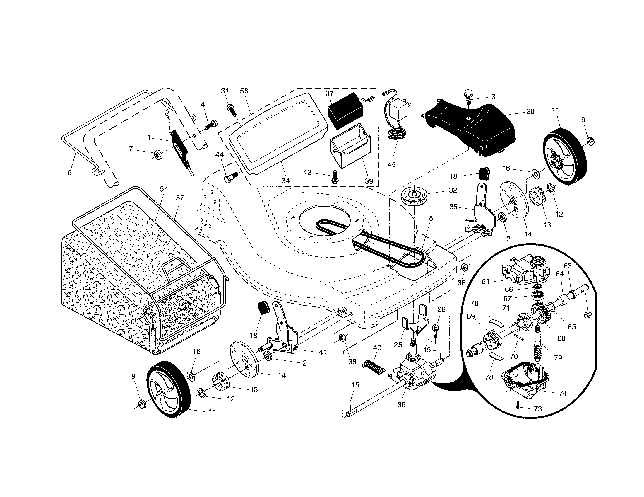 Drive control/gear case/wheels