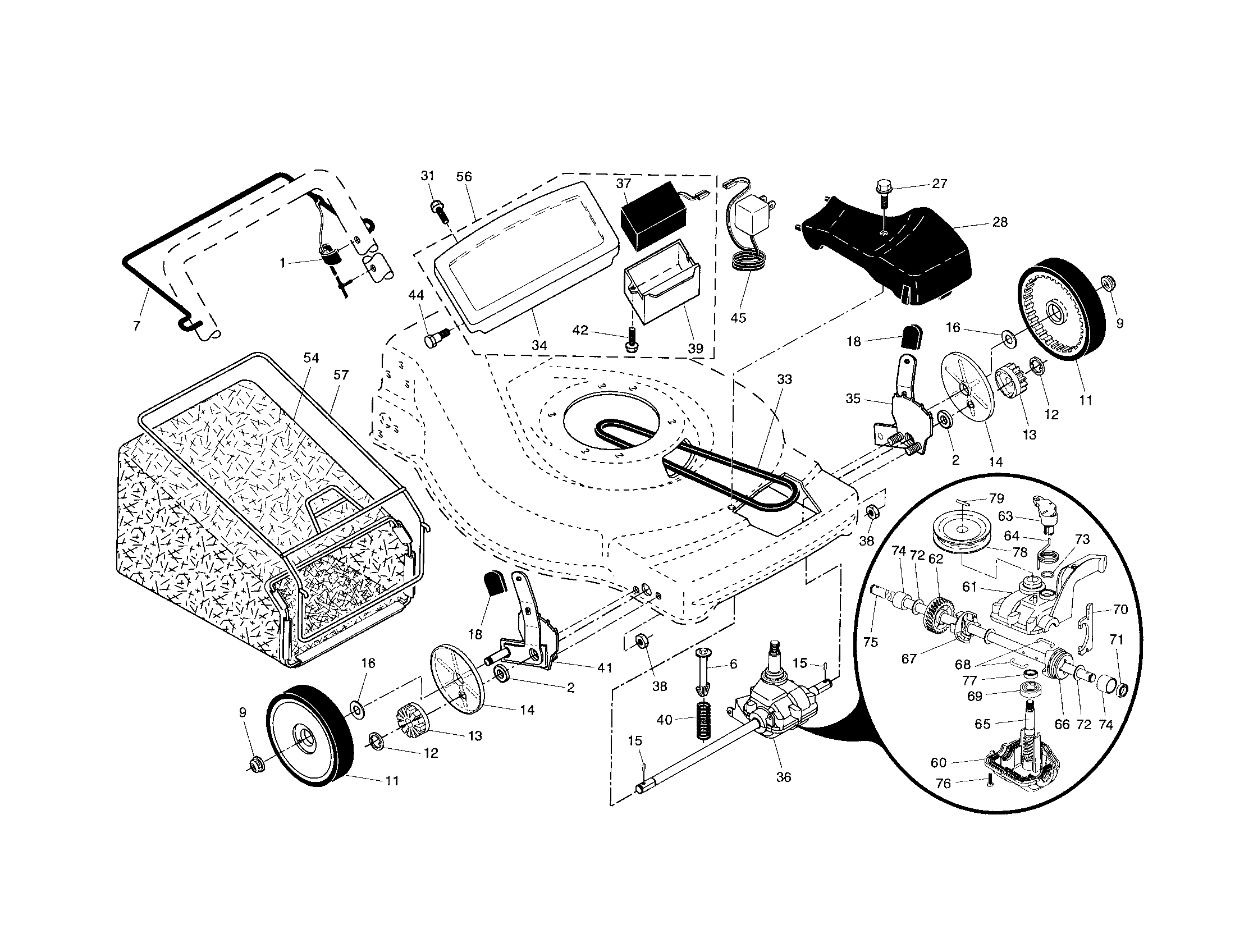 Drive control/gear case/wheels