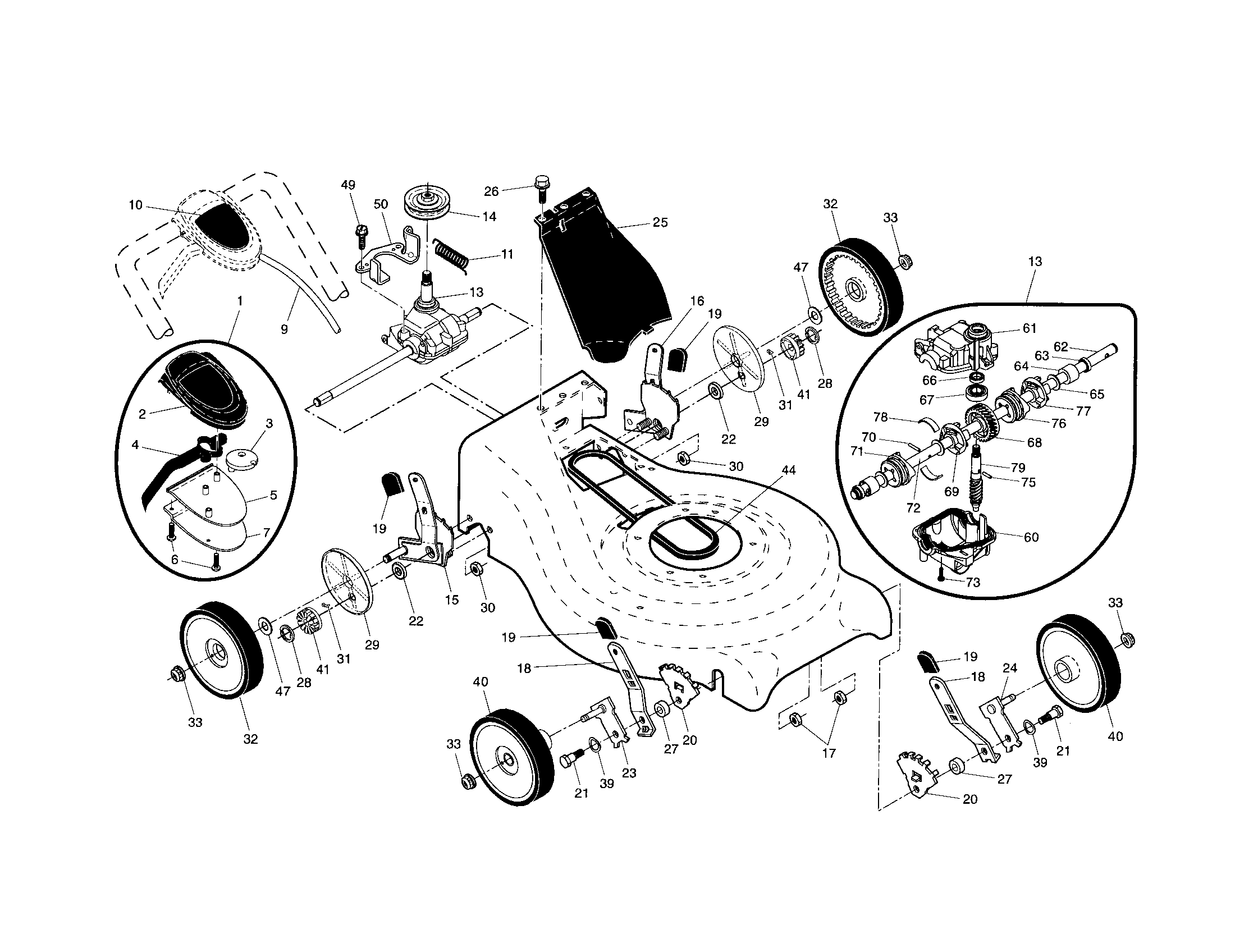 Drive control/gear case/wheels