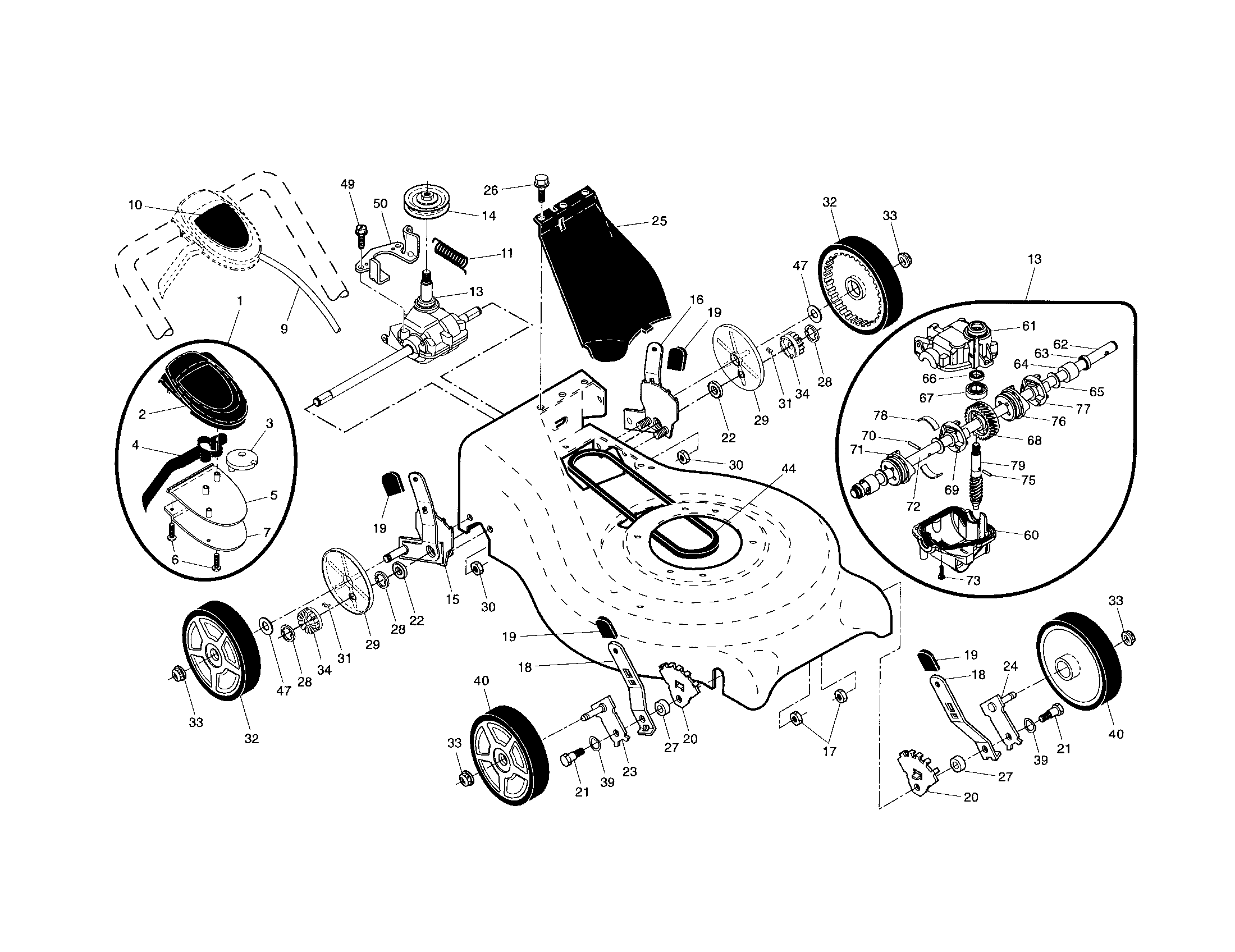 Drive control/gear case/wheels
