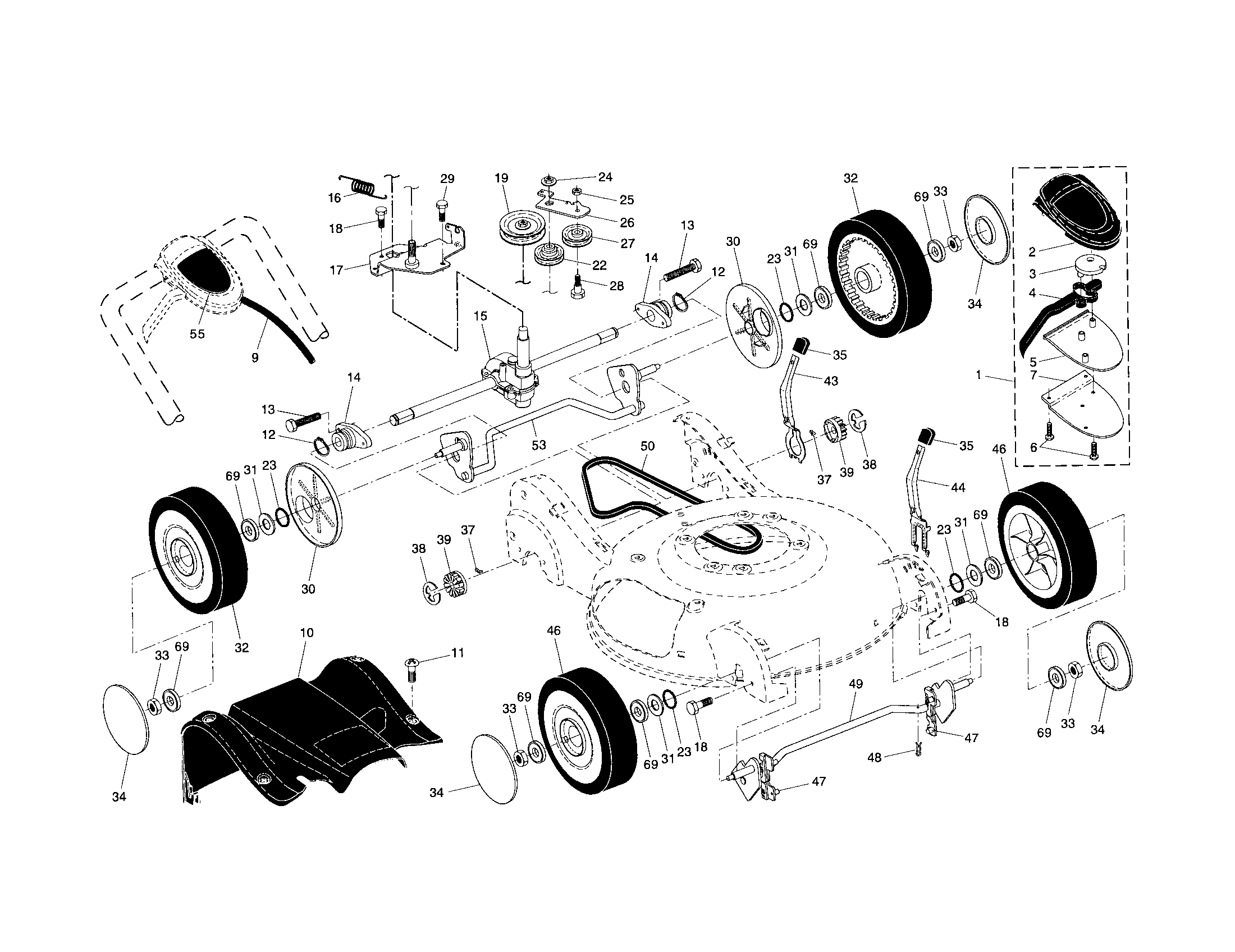Drive control/gear case/wheels