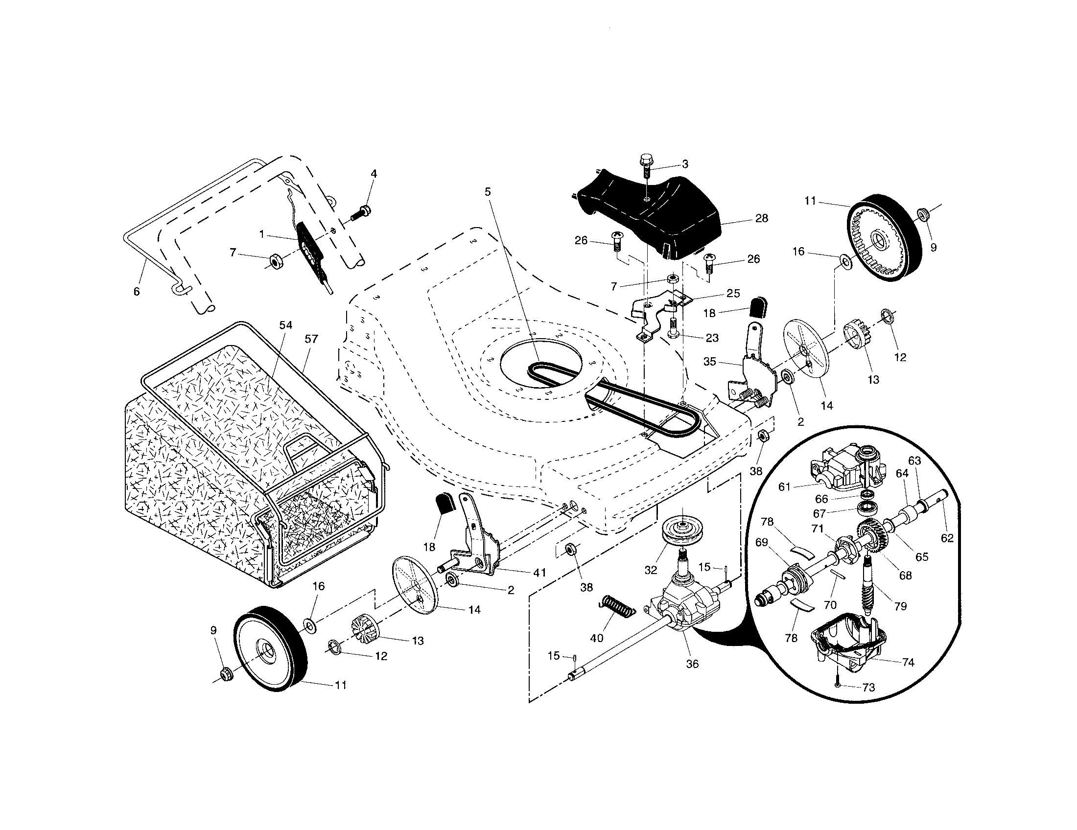 Drive control/gear case/wheels