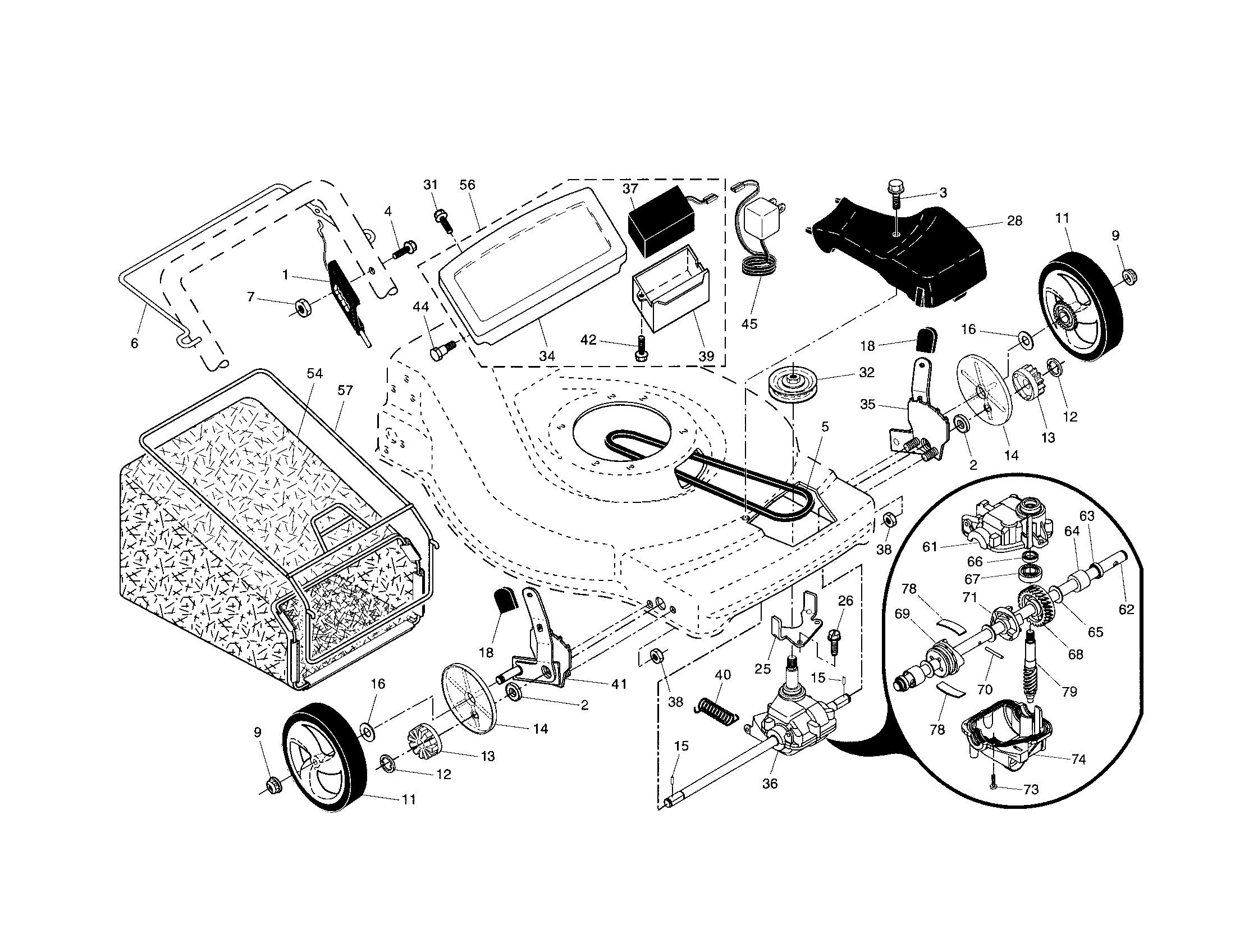 Drive control/gear case/wheels