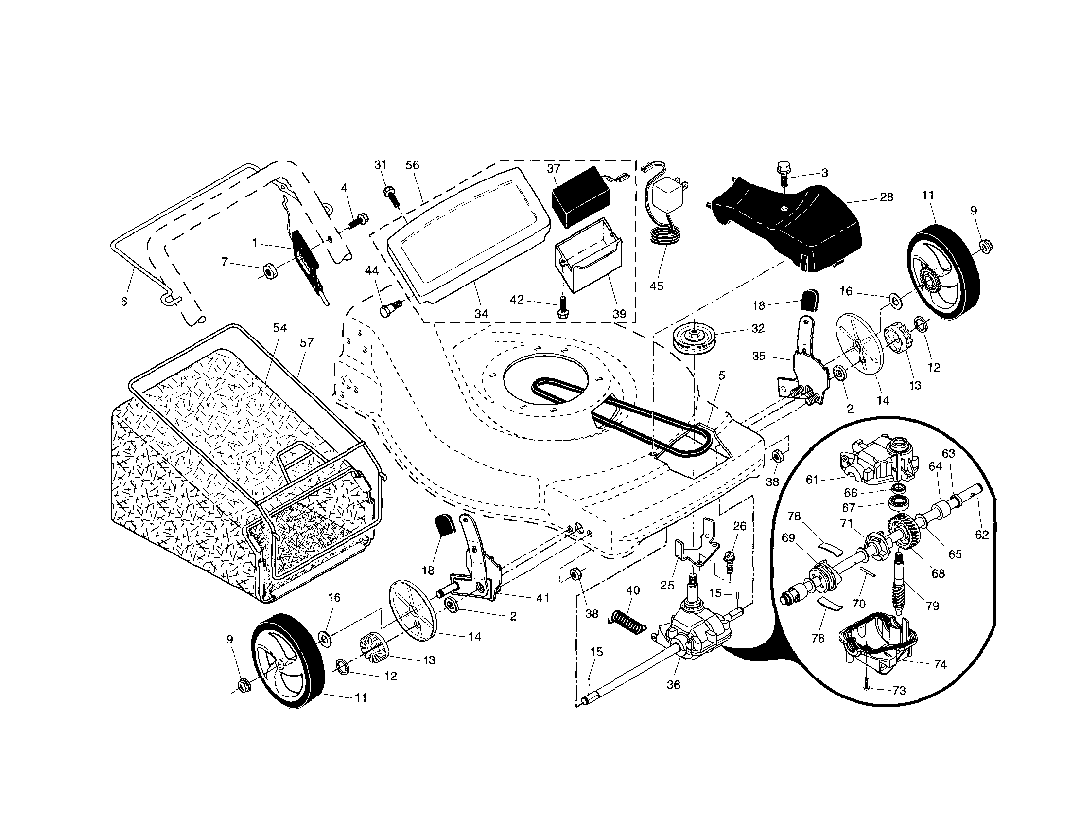 Drive control/gear case/wheels