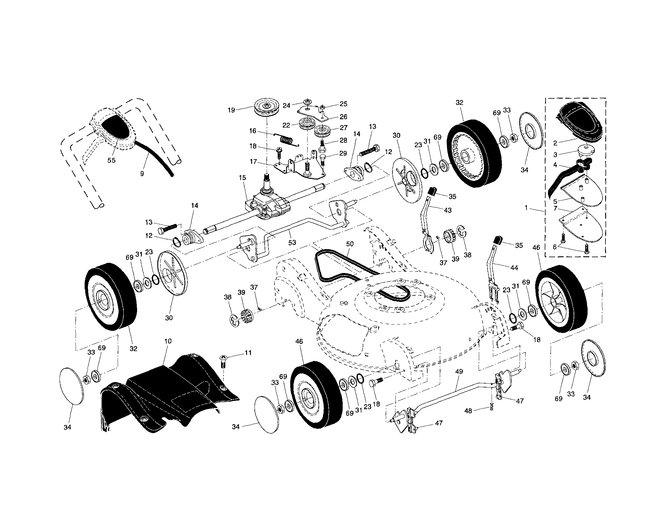 Drive control/gear case/wheels