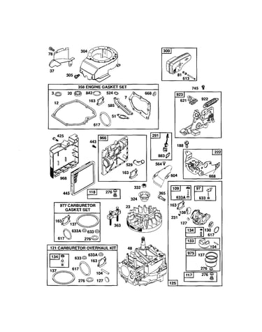 Carburetor/short block/gasket sets