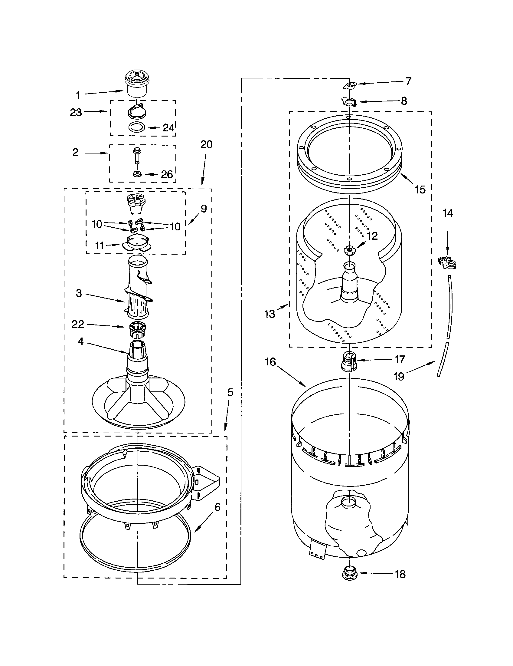Agitator/basket/tub