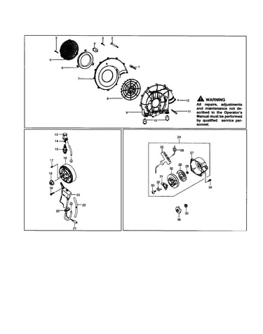 Recoil starter/flywheel/fan case