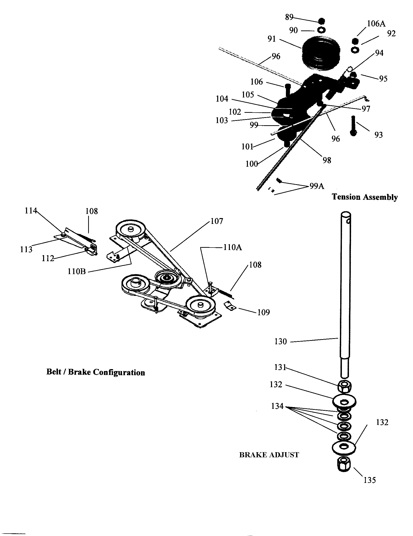 Tension assembly/belt/brake