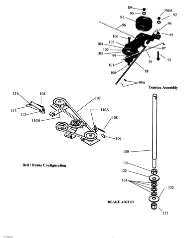 Tension assembly/belt/brake