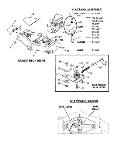 Gas tank/mower deck/belt
