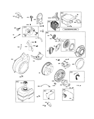 Muffler/rewind starter/fuel tank