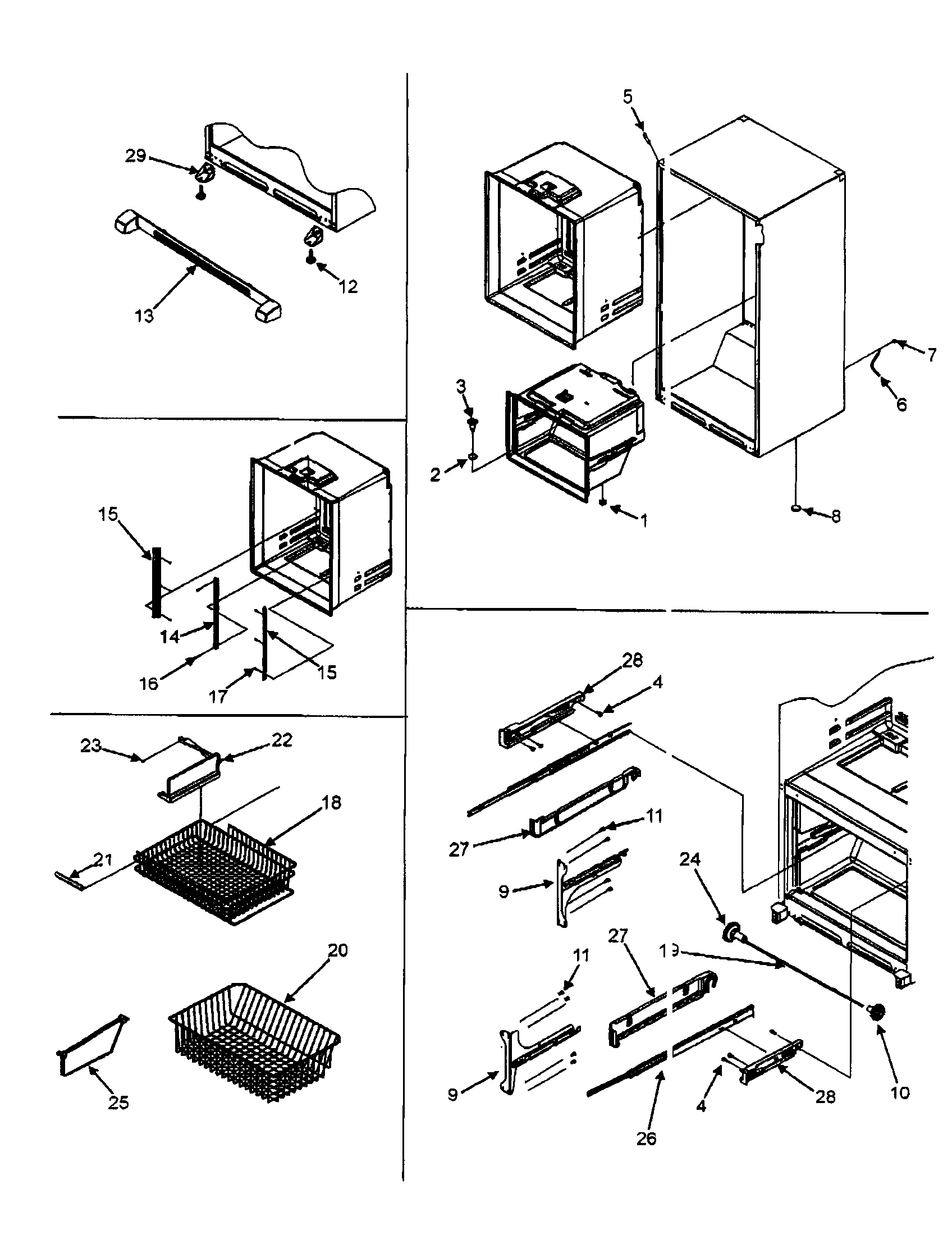 INTERIOR CABINET/TOE GRILL/FRZ SHELVES