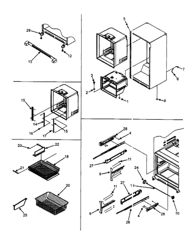 Interior cabinet/toe grill/frz shelves