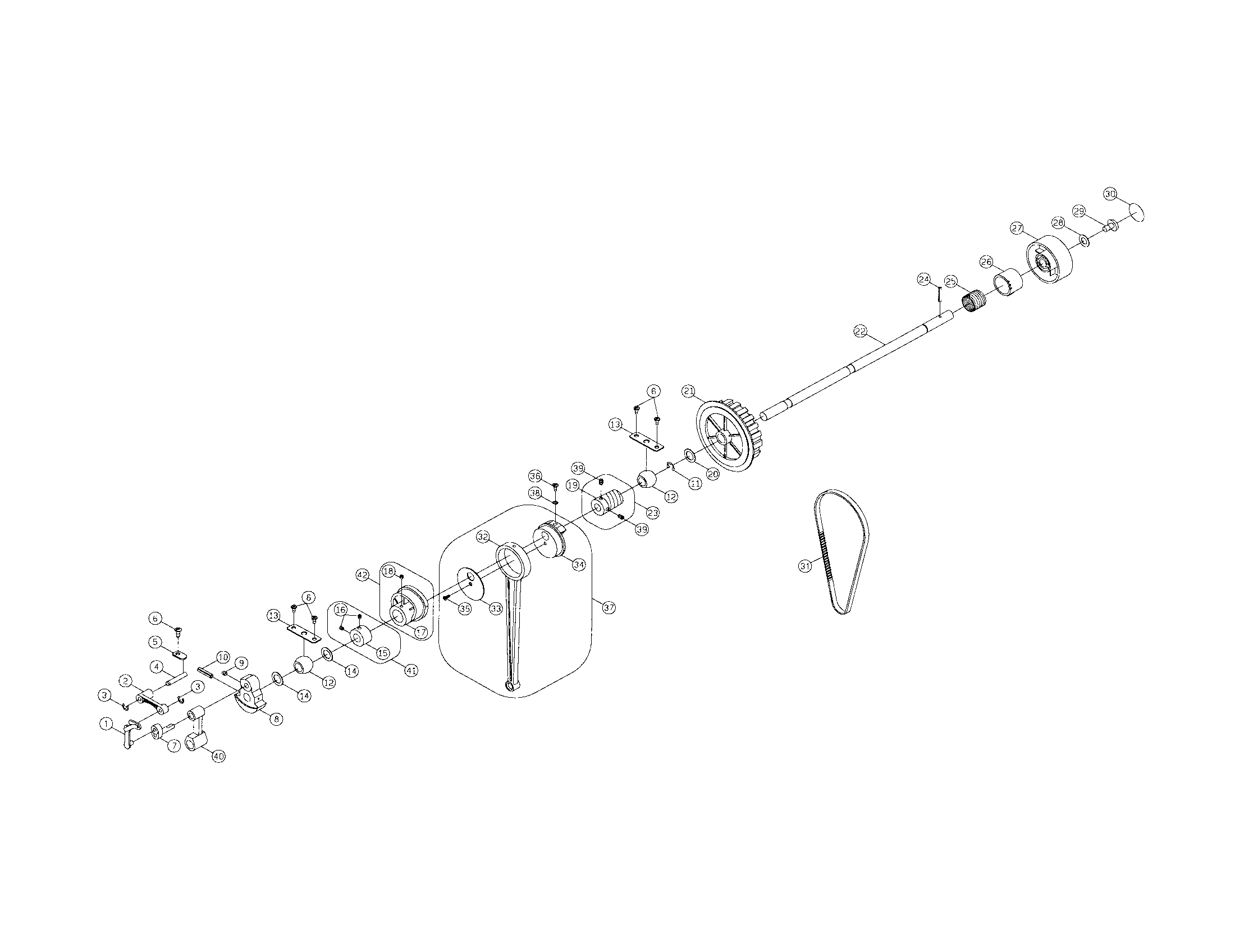 Crank connecting rod/feed cam