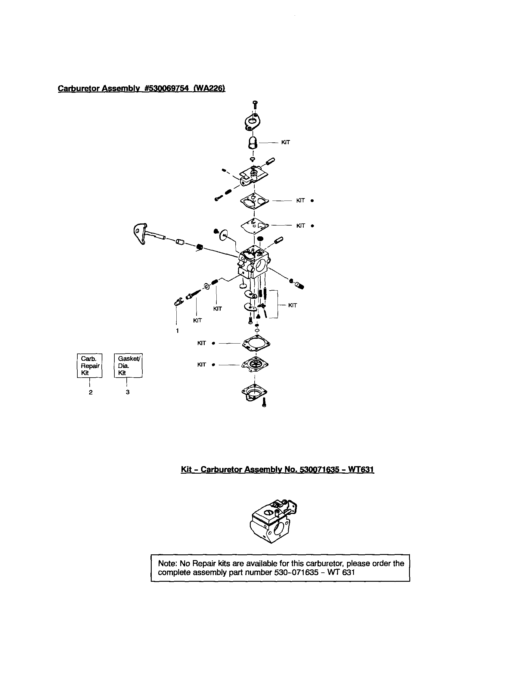 CARBURETOR #530069754 (WA226)