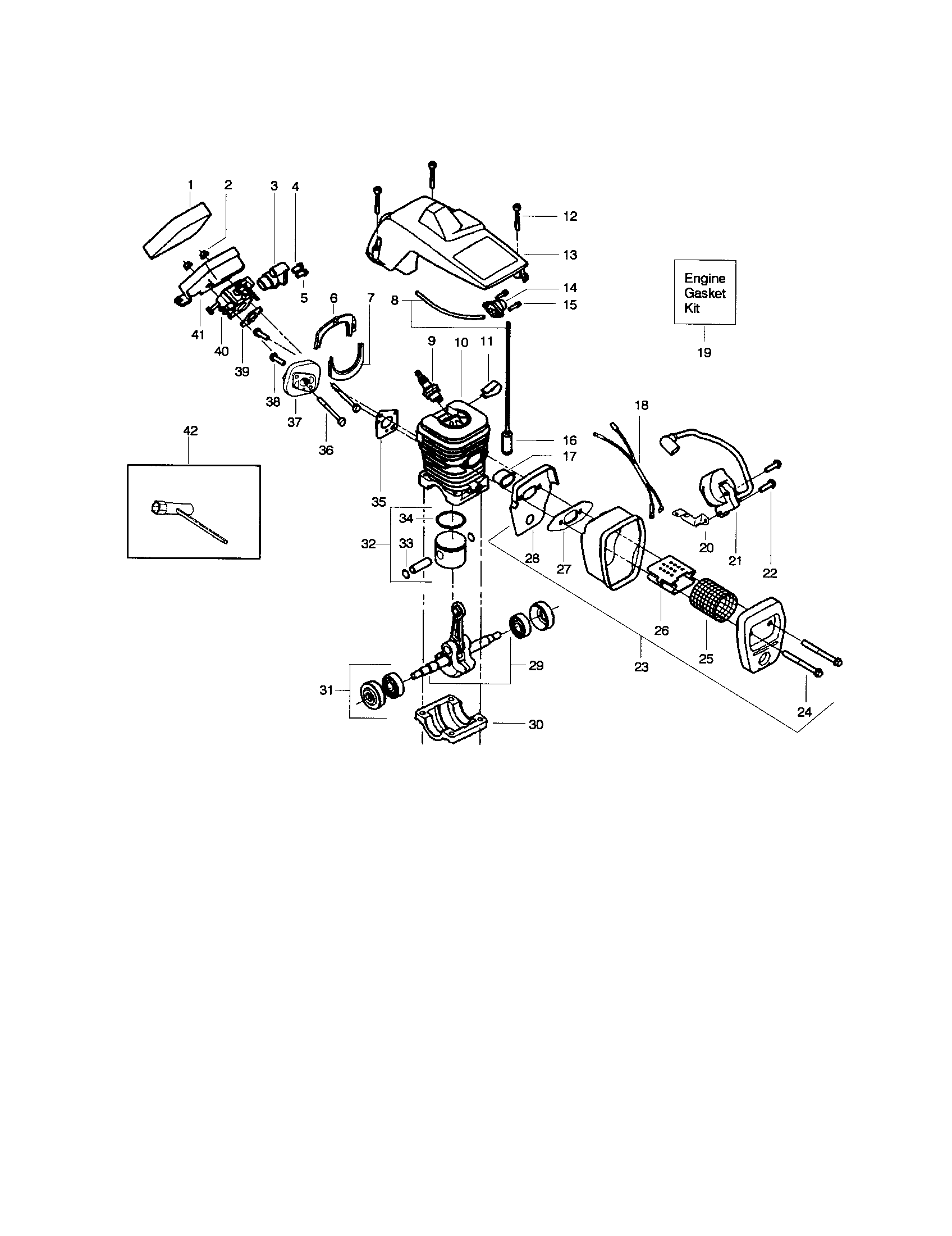 Shield/cylinder/crankshaft
