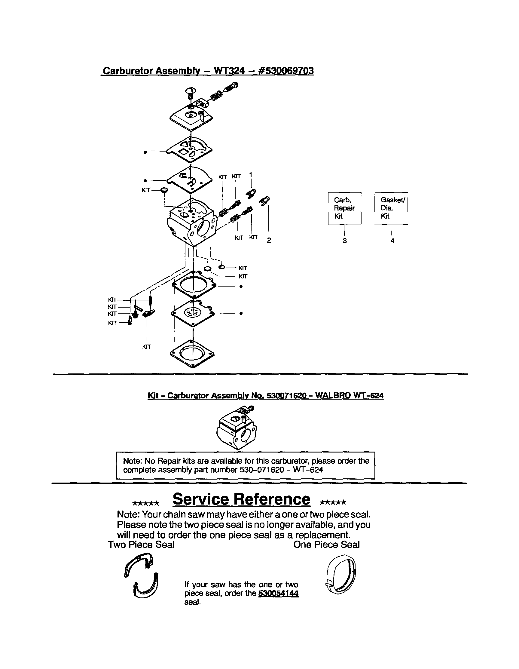 CARBURETOR/SERVICE REFERENCE