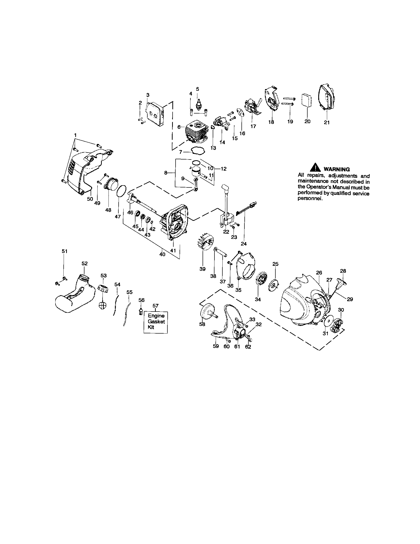 Muffler/carburetor/crankcase