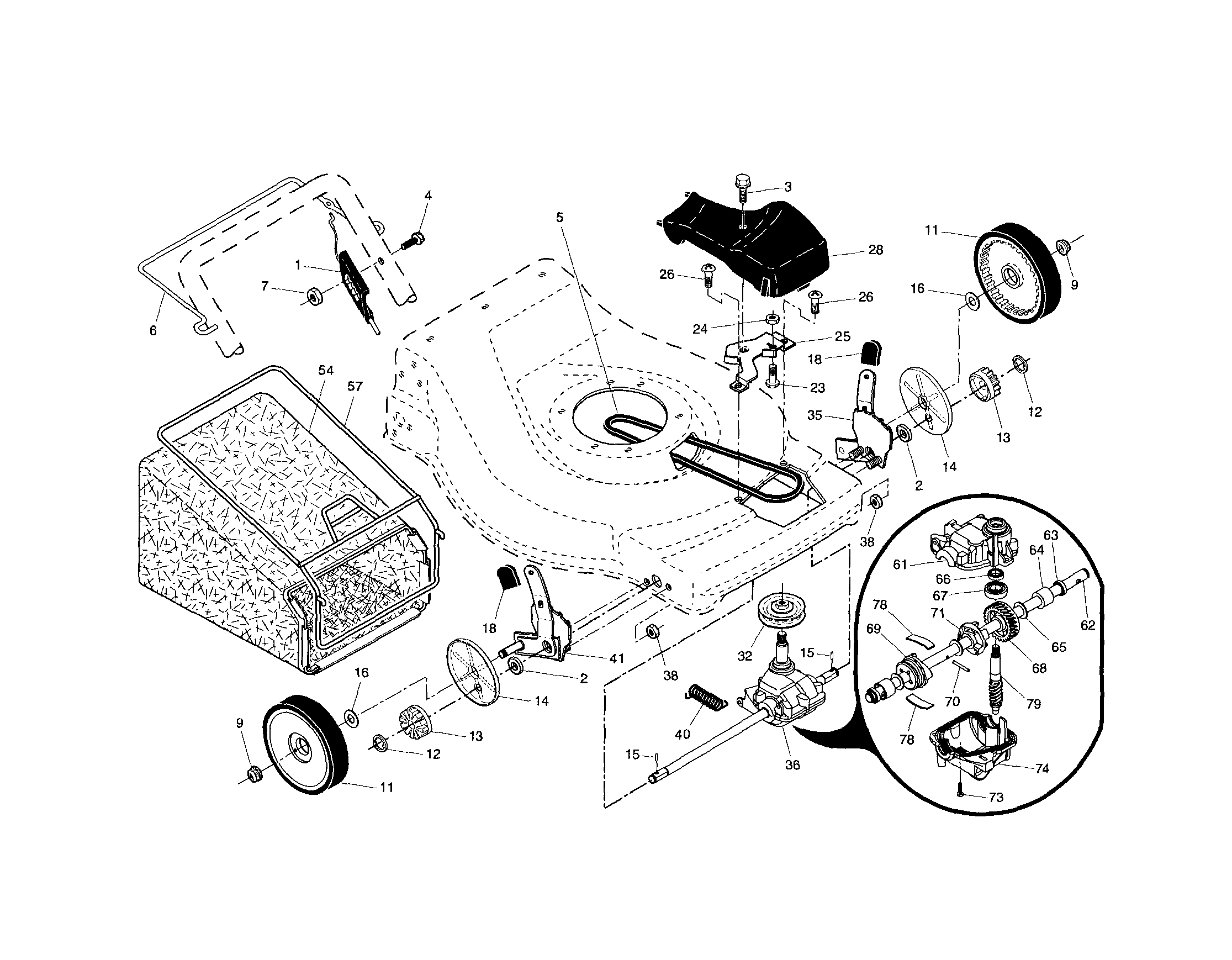 Drive control/gear case/wheels
