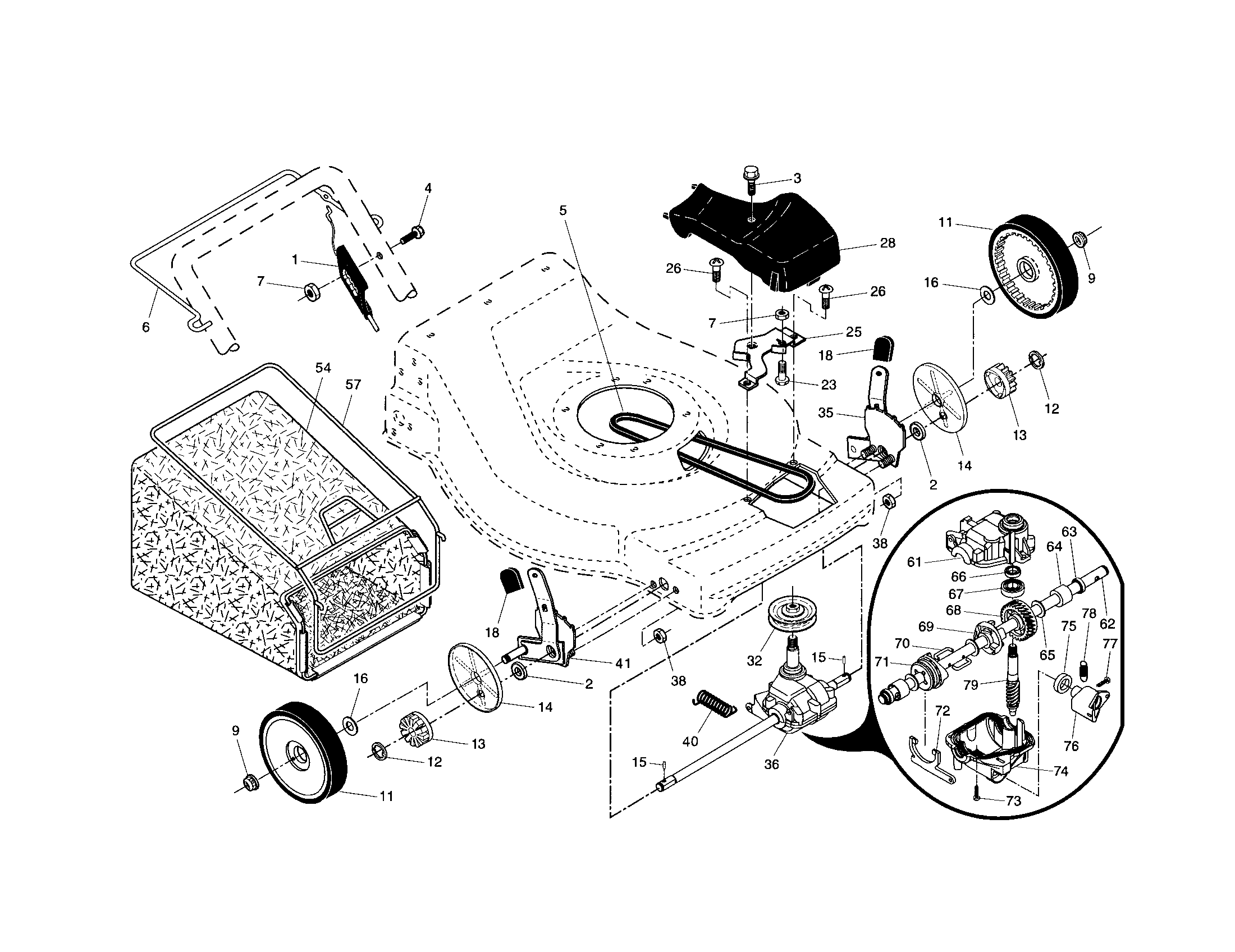 Drive control/gear case/wheels