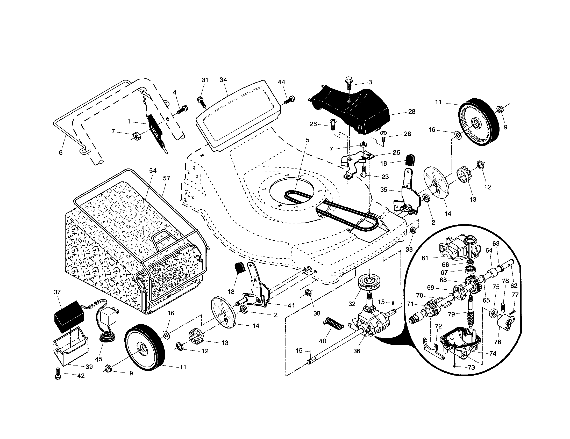 Drive control/gear case/wheels