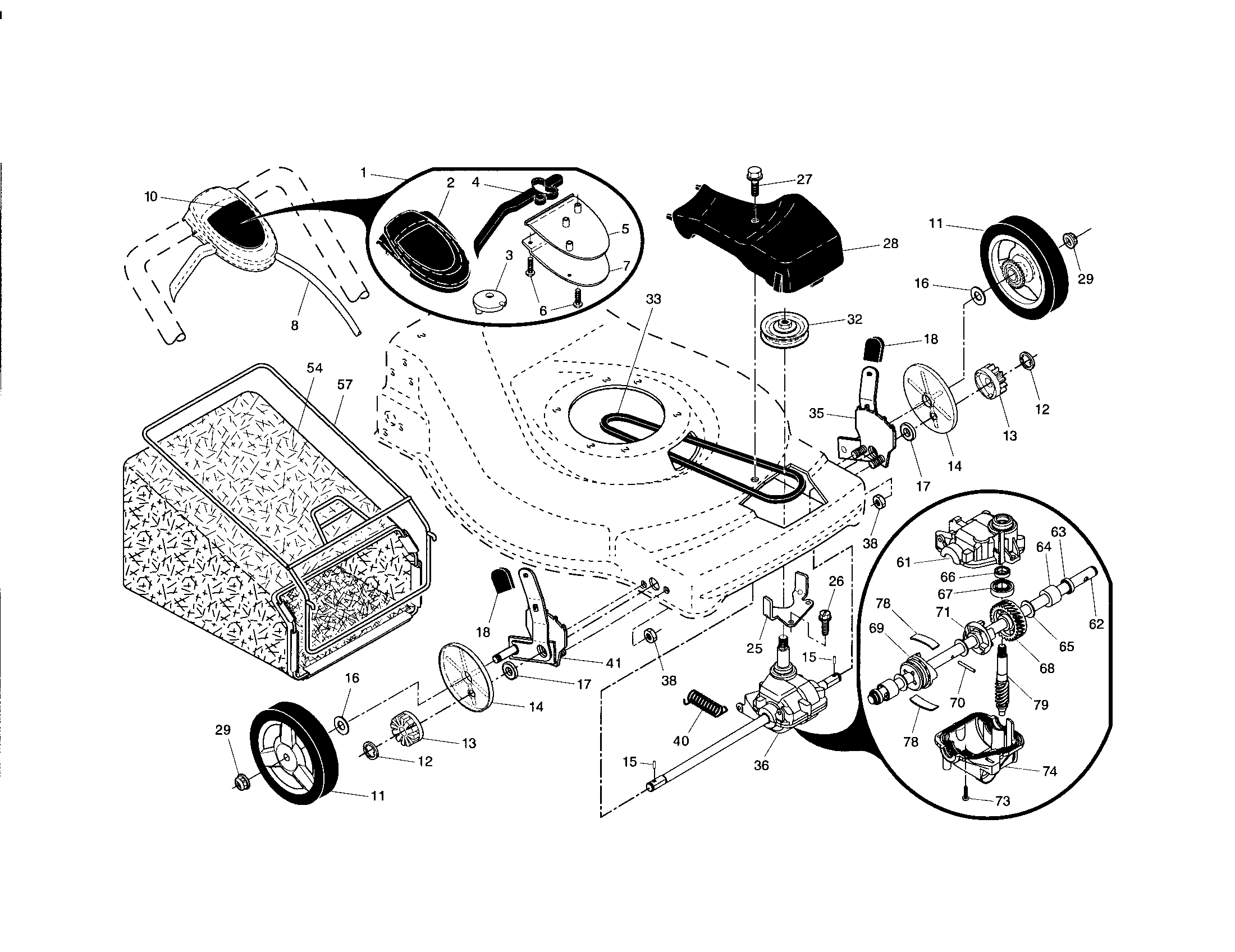 Drive control/gear case/wheels