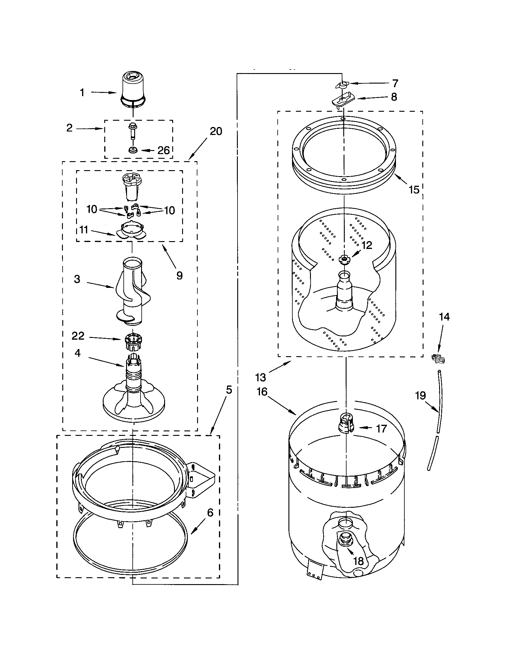 Agitator/basket/tub