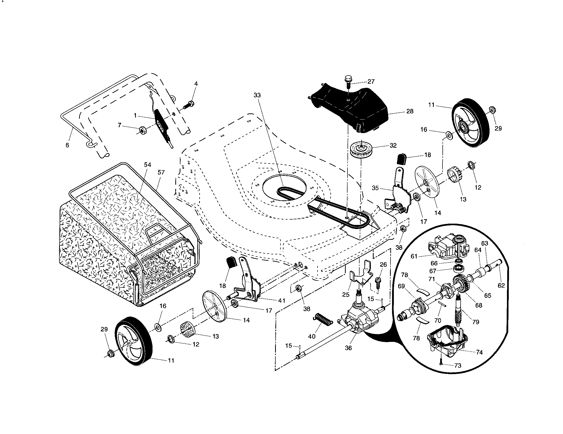 Drive control/gear case/wheels