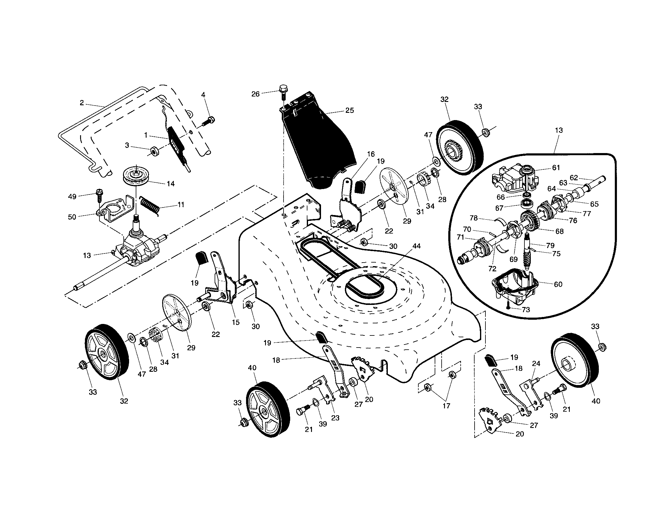 Drive control/gearcase/wheels