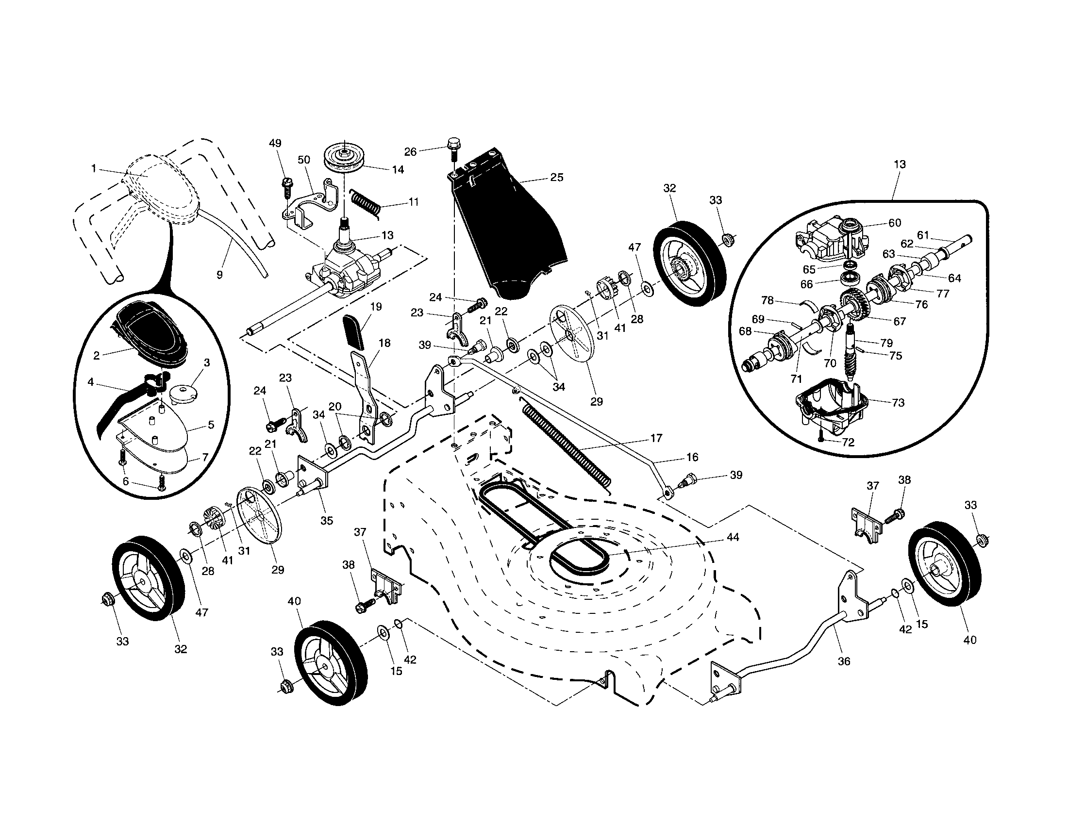 Drive control/gear case/wheels