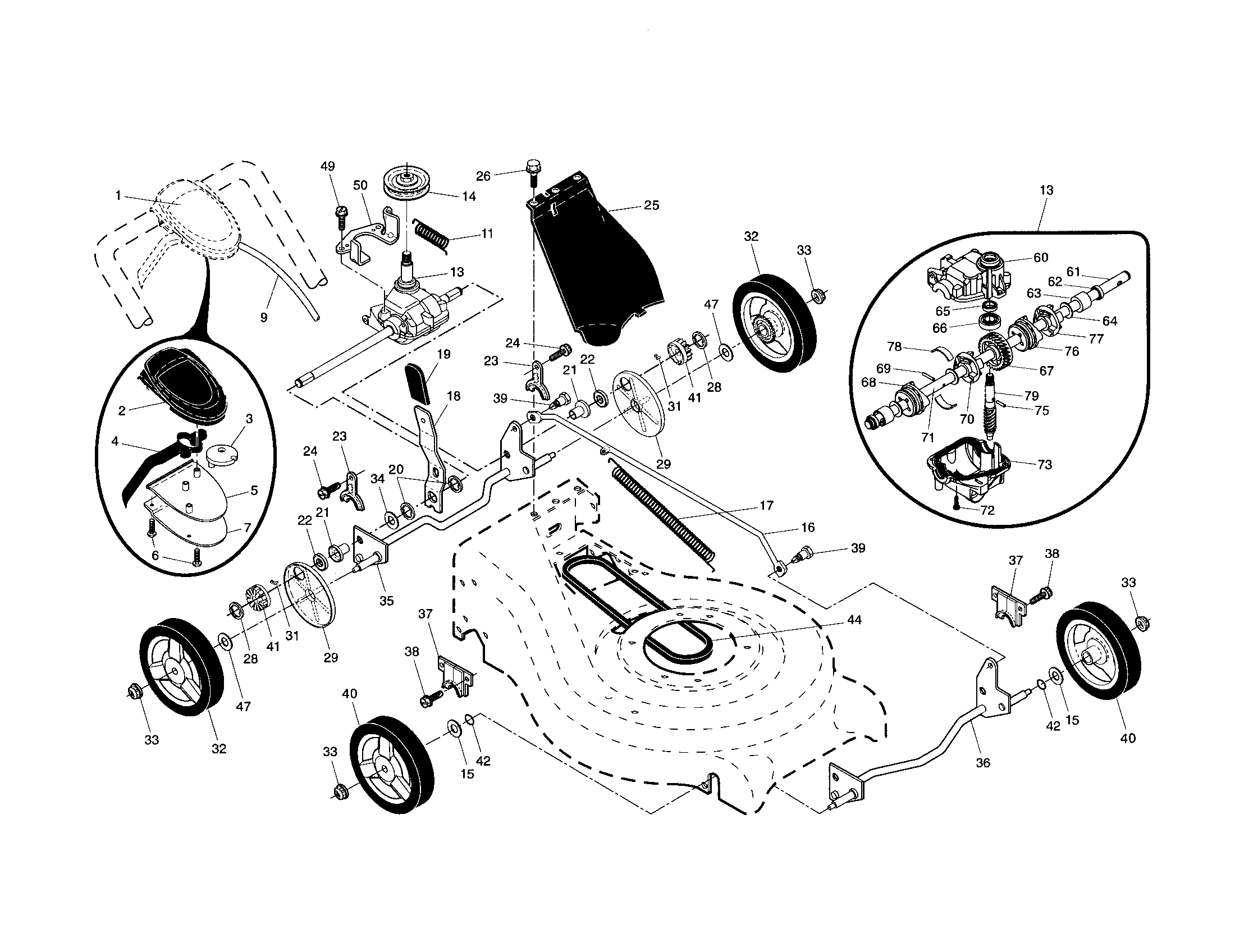 Drive control/gear case/wheels