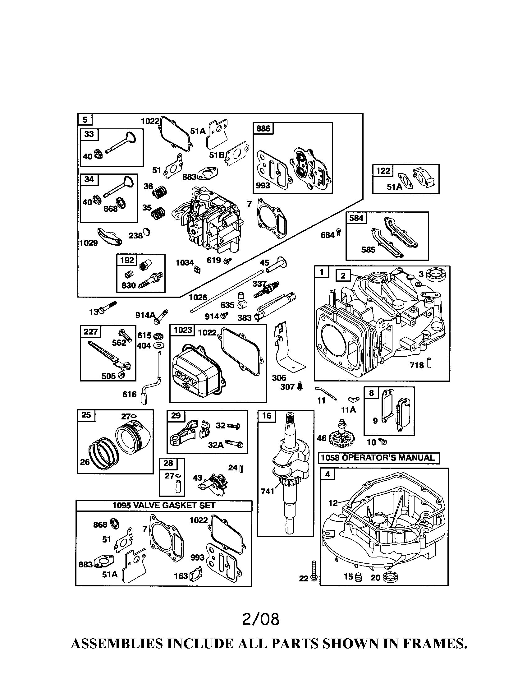 Head-cylinder/crankshaft/sump