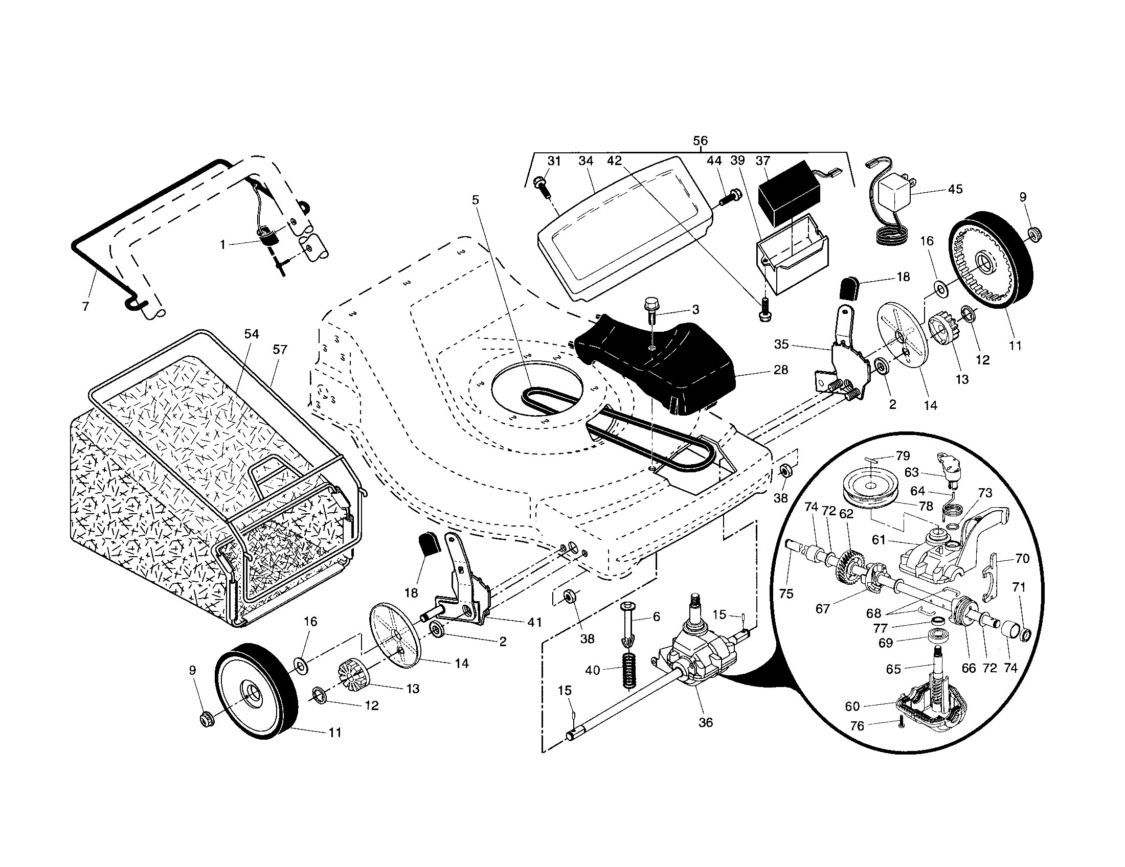 Drive control/gear case/wheels