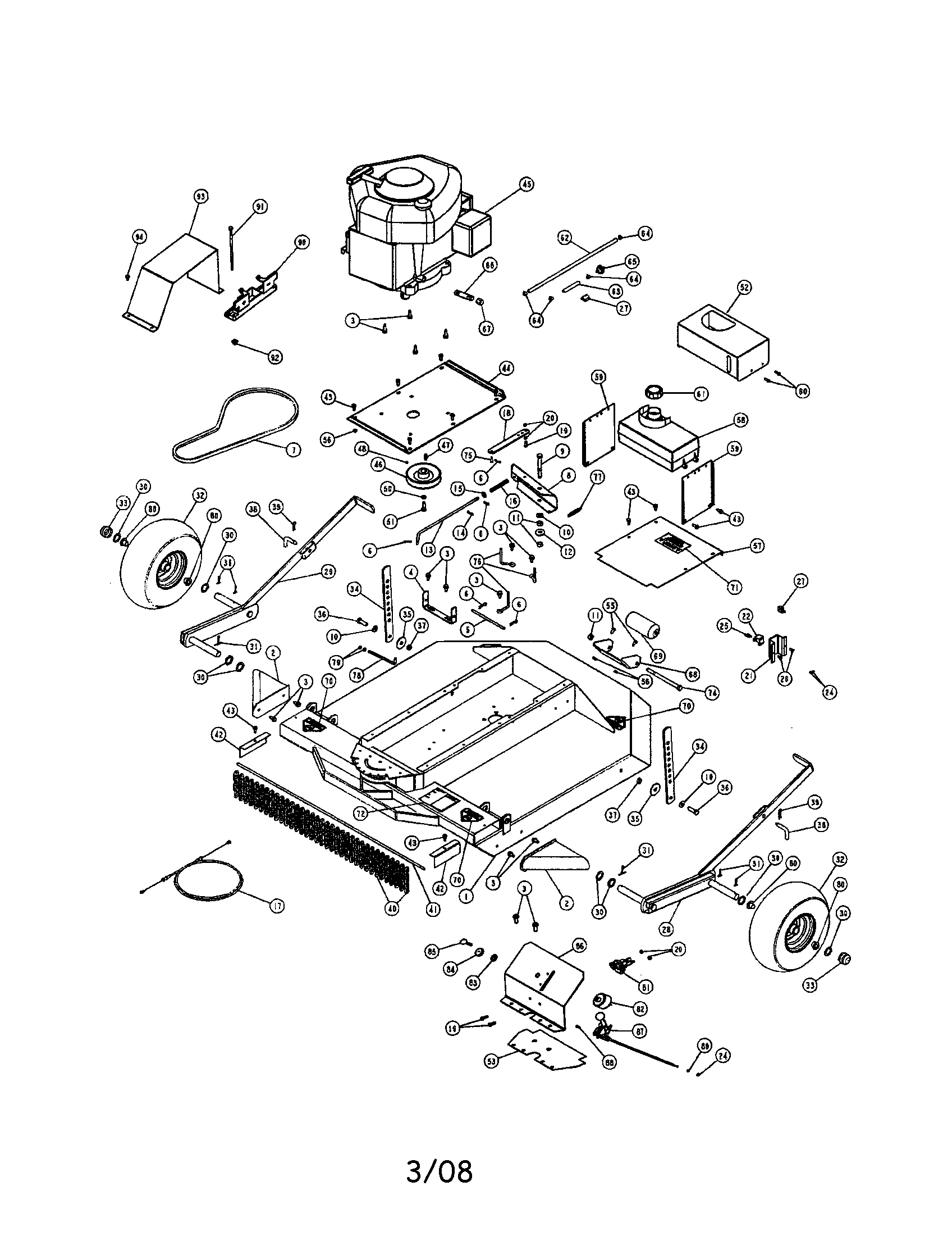 Engine/mower deck/wheels