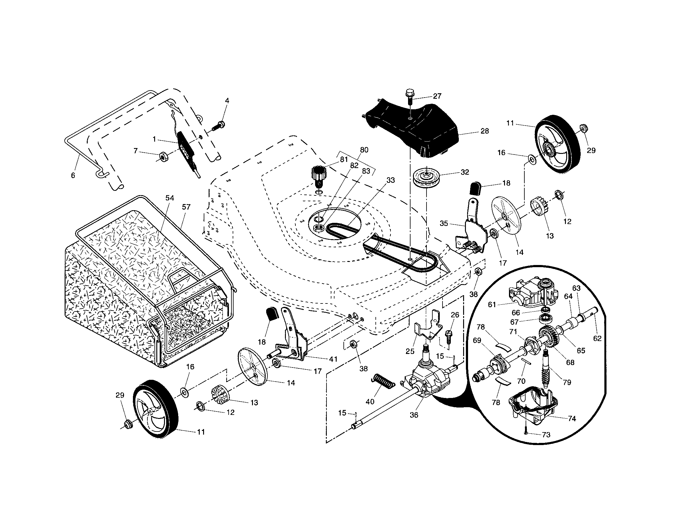 Drive control/gear case/wheels