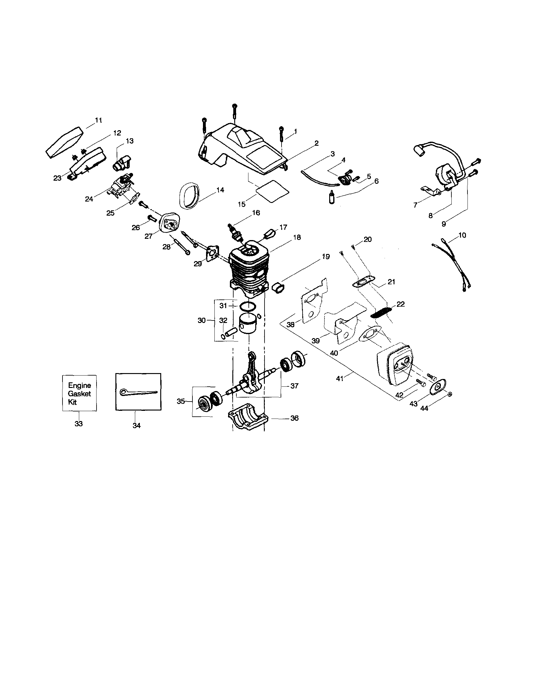 Shield/cylinder/crankshaft