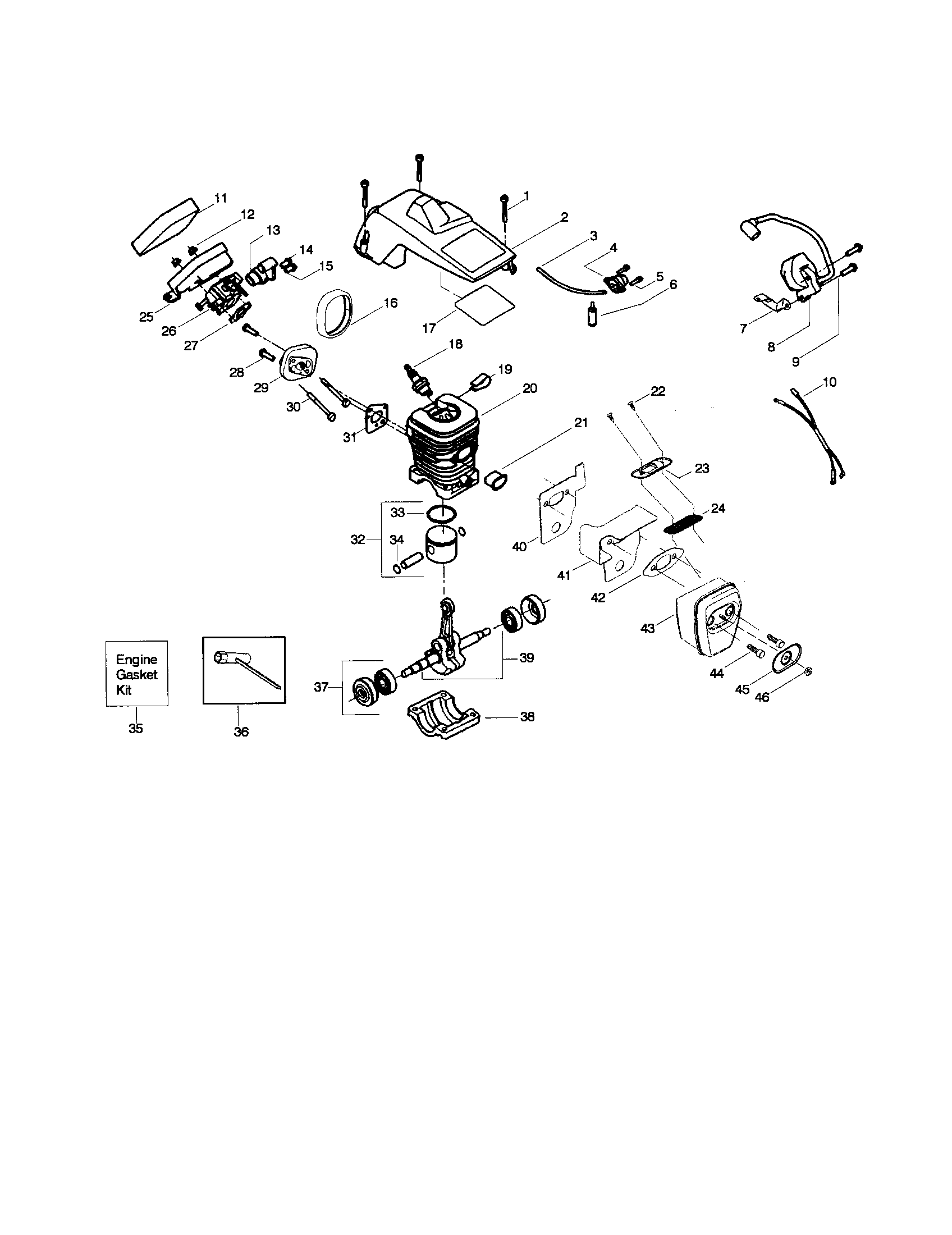 Shield/cylinder/crankshaft