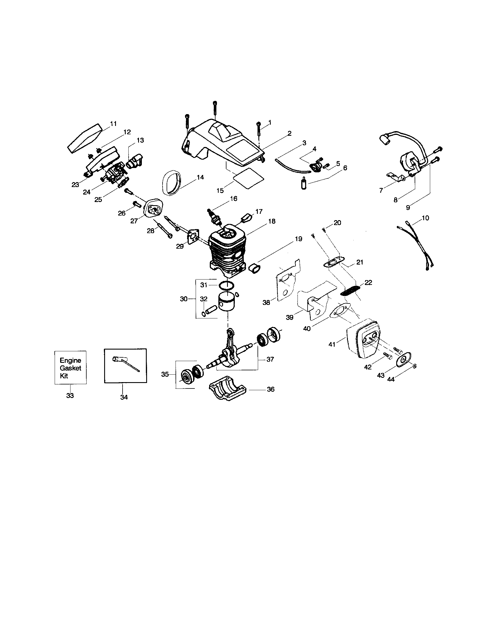 Shield/cylinder/crankshaft