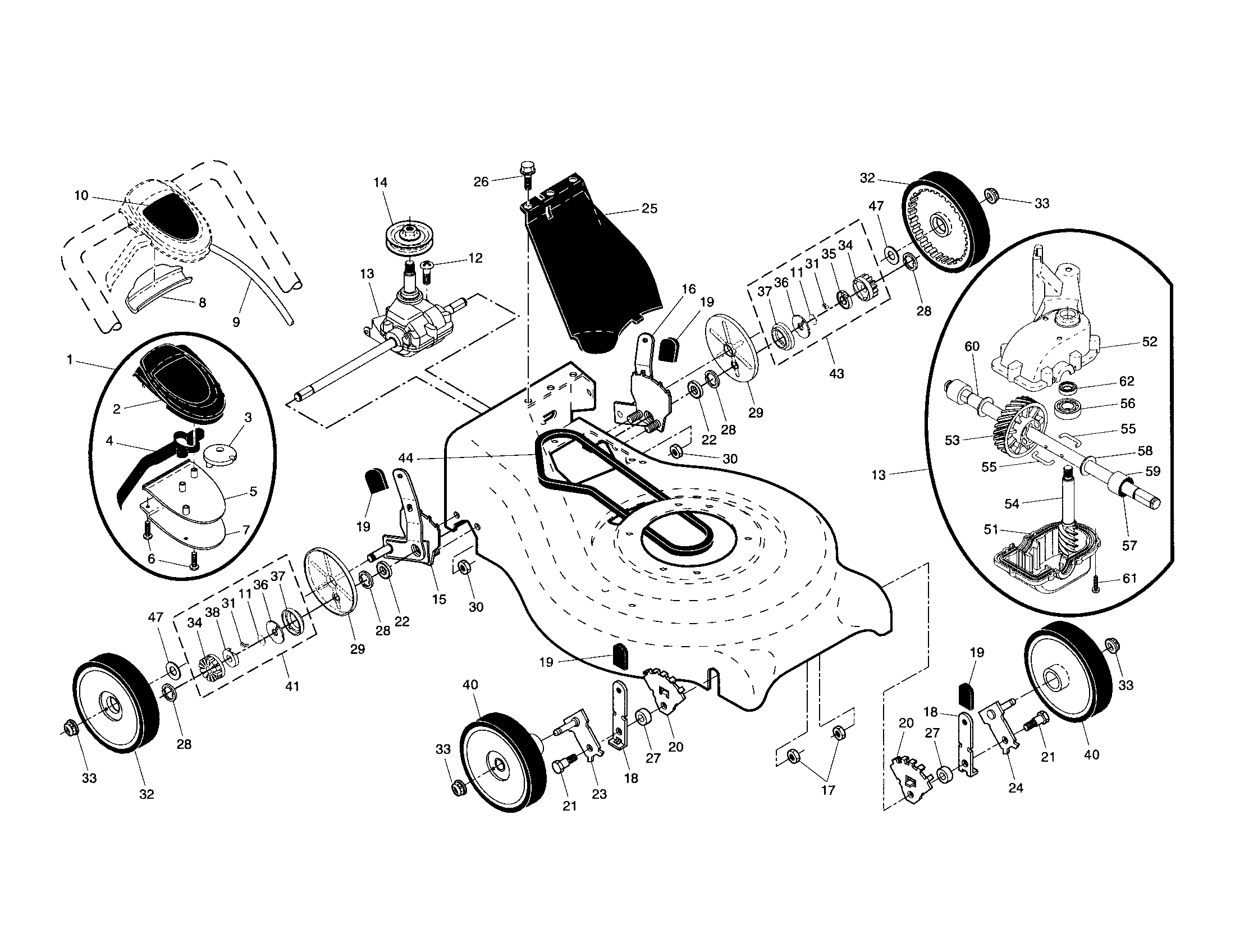 Drive control/gear case/wheels