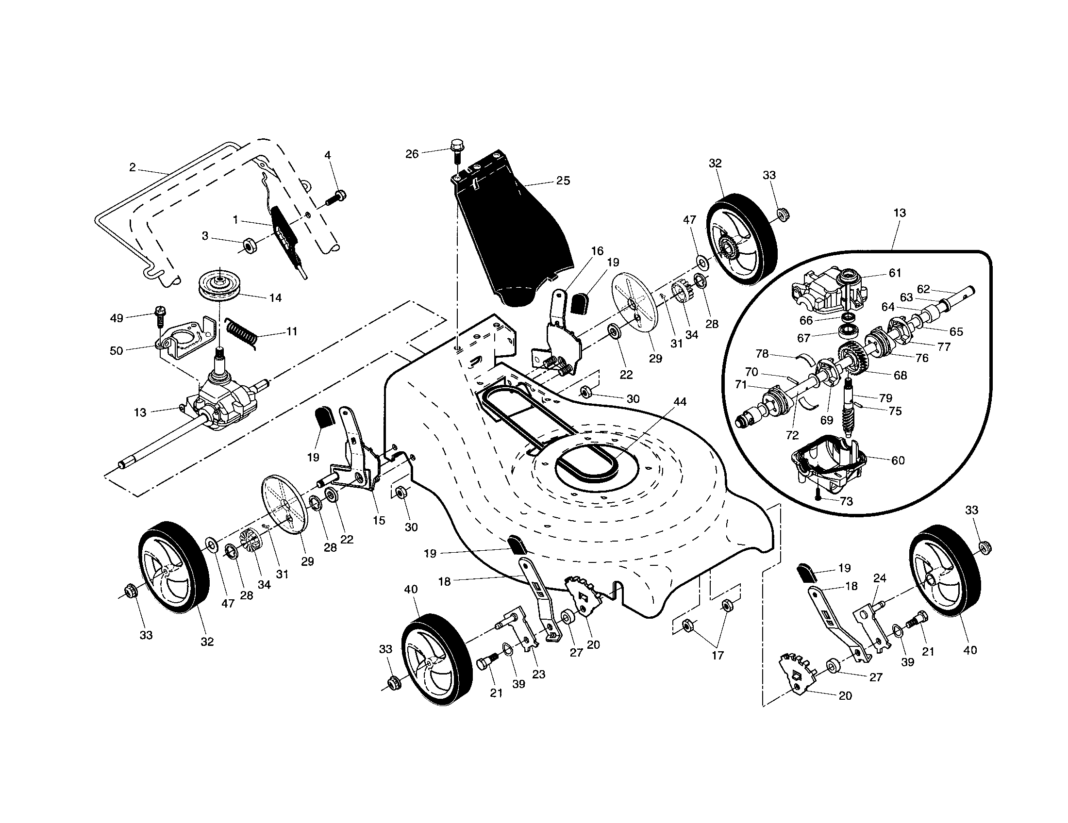 Drive control/gear case/wheels